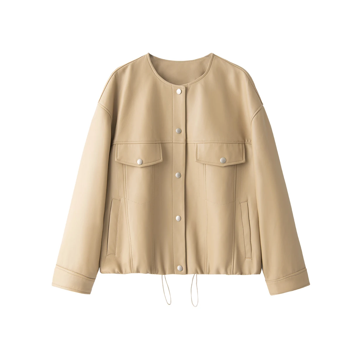 High-quality Sheepskin  Genuine Leather Jacket  Covered Button  Leather Jacket Woman  All Season O-Neck  Casaco Feminino Inverno enlarge