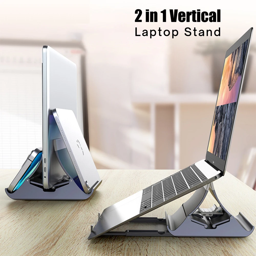 

2 in 1 Vertical Laptop Stand For MacBook Air Pro Holder Non-slip Silicone Foldable Bracket Support MacBook Notebook Tablet Stand