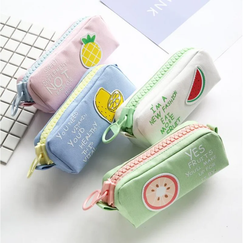 

Fresh Fruit Big Zipper Canvas Large Pencil Case Stationery Storage Organizer Bag School Office Supply