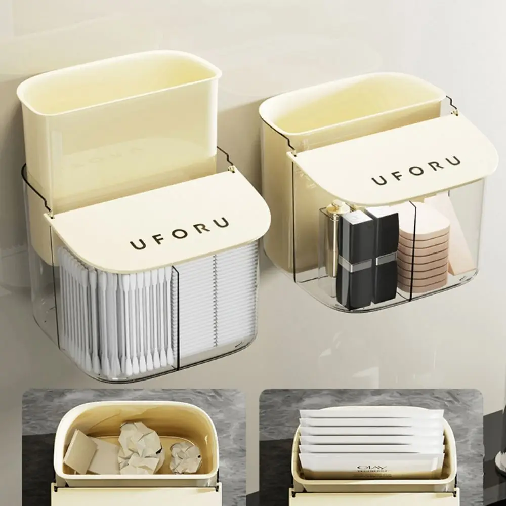 

2 Grids Makeup Cotton Partition Box Plastic Wall Mounted Storage Boxes Dustproof Removable Small Jewelry Holder Box Bathroom