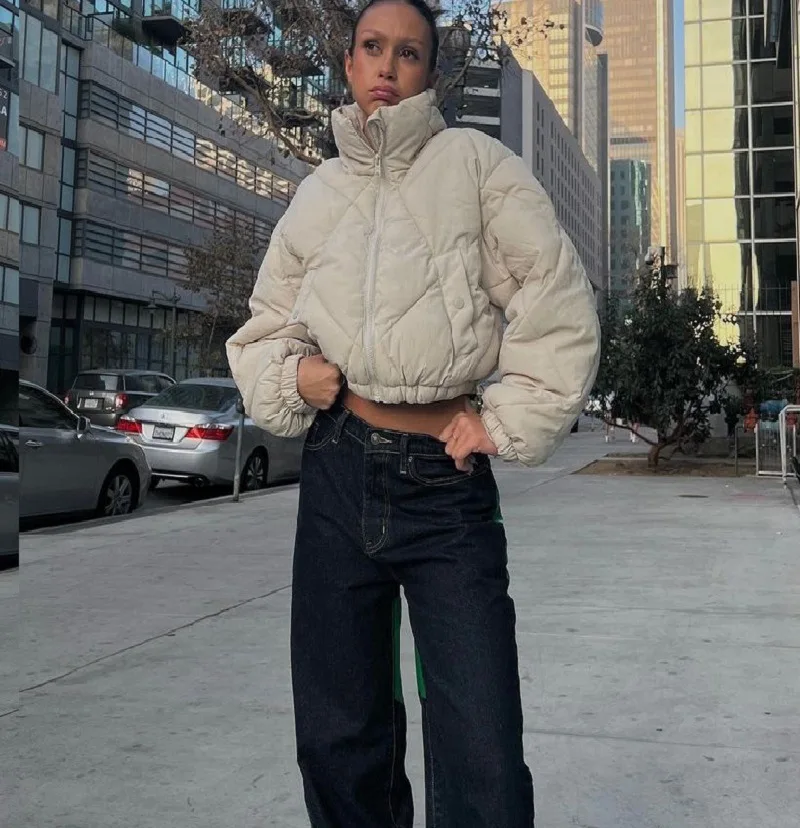 Casual Collar Long-Sleeved Drawstring Short Sections of Cotton Clothing Zipper Waist Warm Fashion Jacket Fall Women