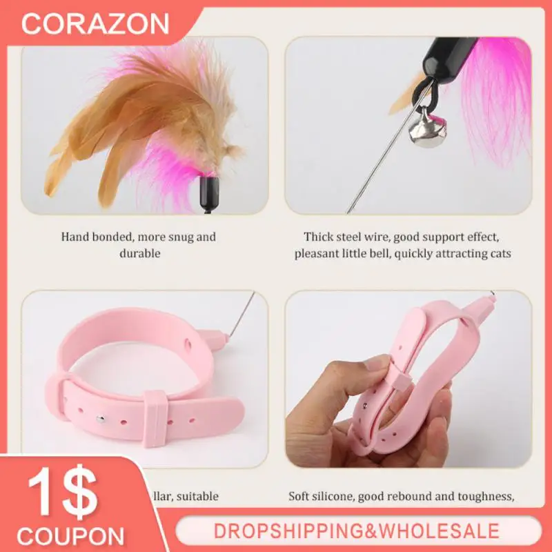 

Training Toys Hands Free Multifunctional Feather Teaser Stick Collar Toys Cats Accessories Cat Teasing Wand Cat Fun Stick Collar
