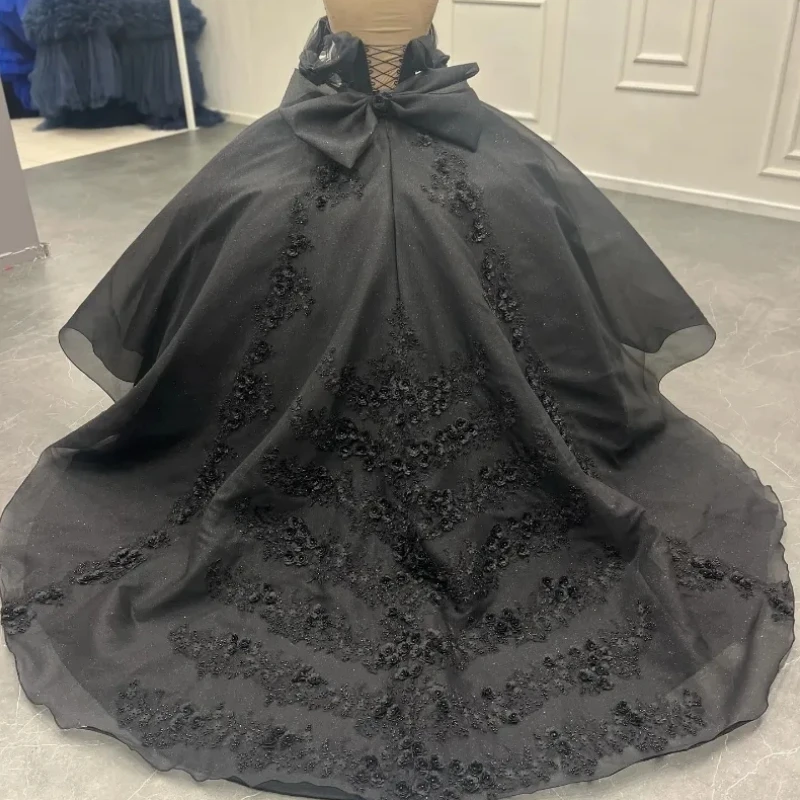 Готические черные платья Quinceanera по индивидуальному заказу с открытыми плечами и