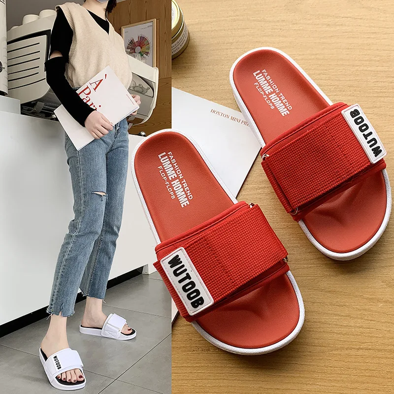 

Sports slippers women's new Korean style fashion one word sandals outside wear couples casual sandals