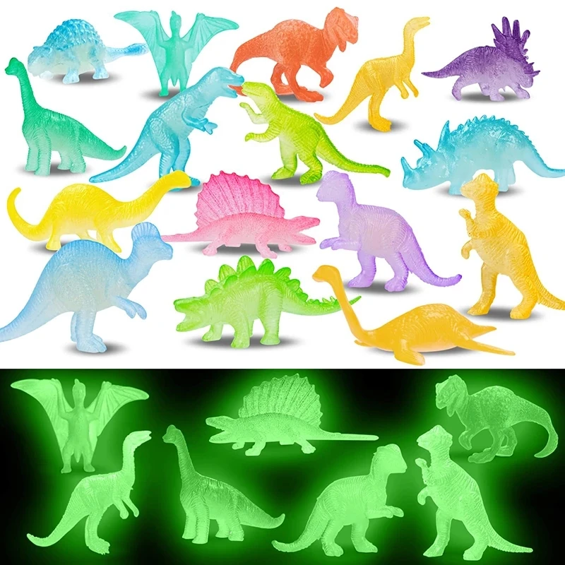 

16pcs/Bag Mini Luminous Dinosaurs Glow In The Dark Dino Toys Treat Kids Birthday Party Favors Boy Girl Gifts Goodies Fillers New