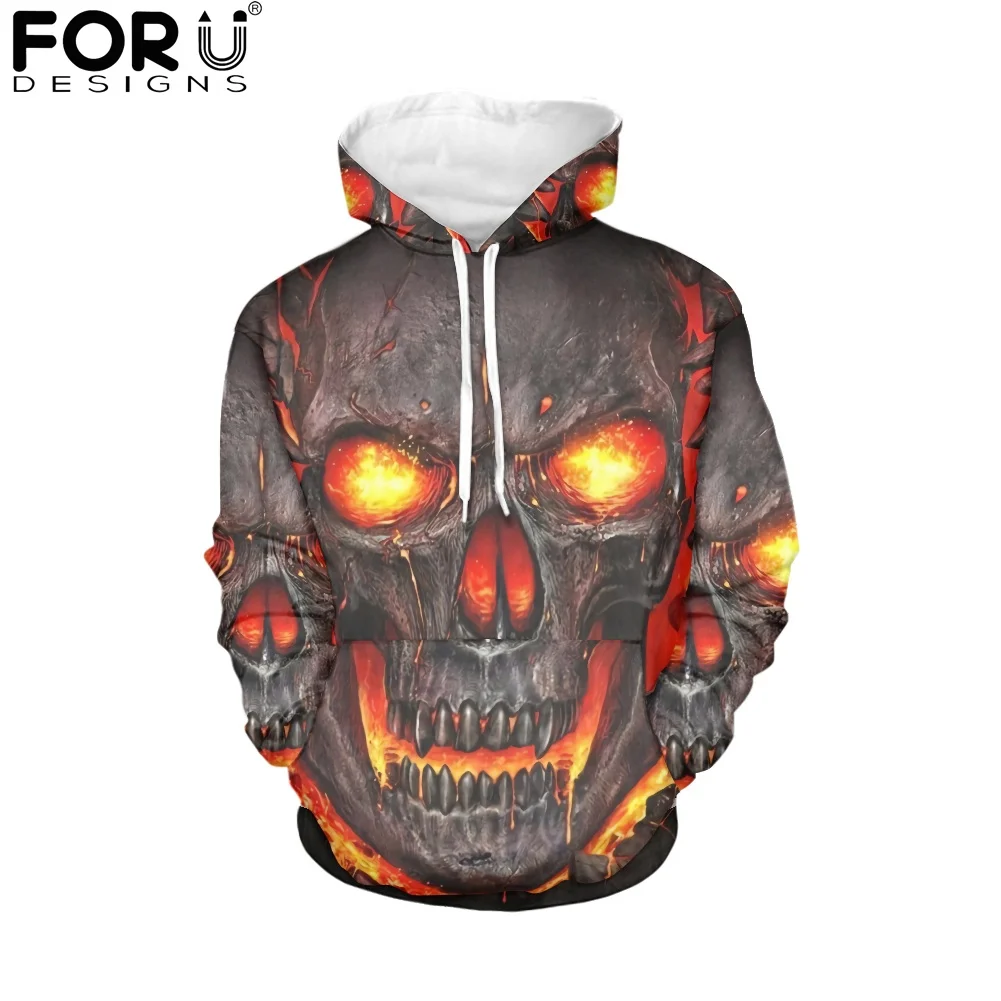 

FORUDESIGNS Women's Fashion Hoodie Lava Skull 3D Print Unsex Zipper Hoodies Halloween Party Cool Punk Street Sweatshirt Casual