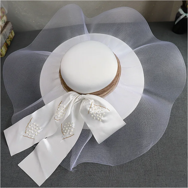 

2022French Entry Lux Wedding Hat New Super Fairy White Satin Elegant Dress Photo Trip Shoot Vintage Accessories DesignerBonnets