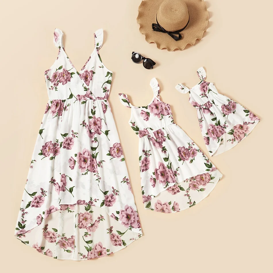 Летнее платье для матери и дочери с V-образным вырезом |