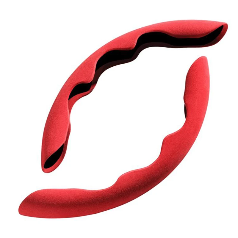

2PCS Universal Car Suede Steering Wheel Cover Handle Anti-Slip Protection Cover for Benz Jeep Dodge Etc, Red