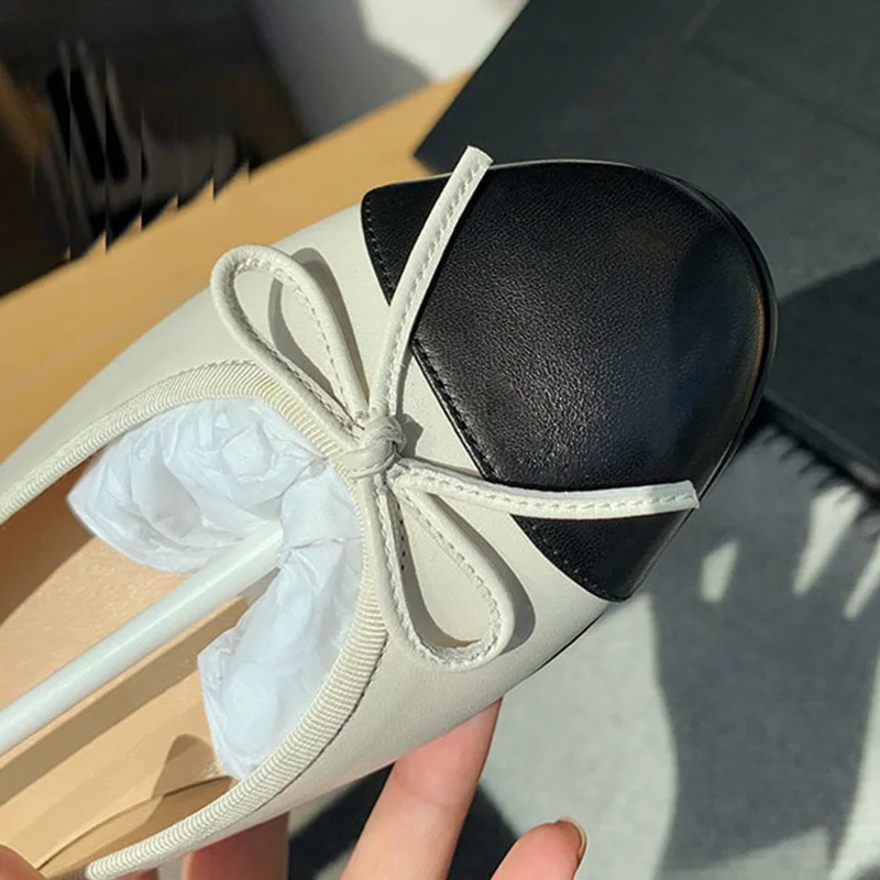 Туфли-лодочки женские с круглым носком на плоской подошве бантом | Балетки