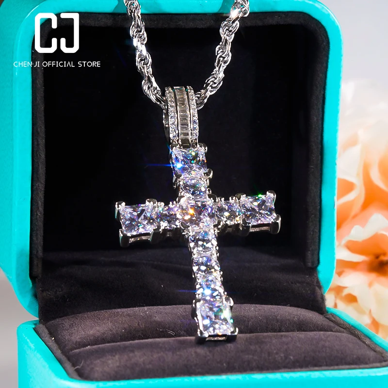 CHENJI S925 Silver Diamond Cross Arrow Necklace Female Fashion Simple Collarbone Chain Pendant Birthday Gift