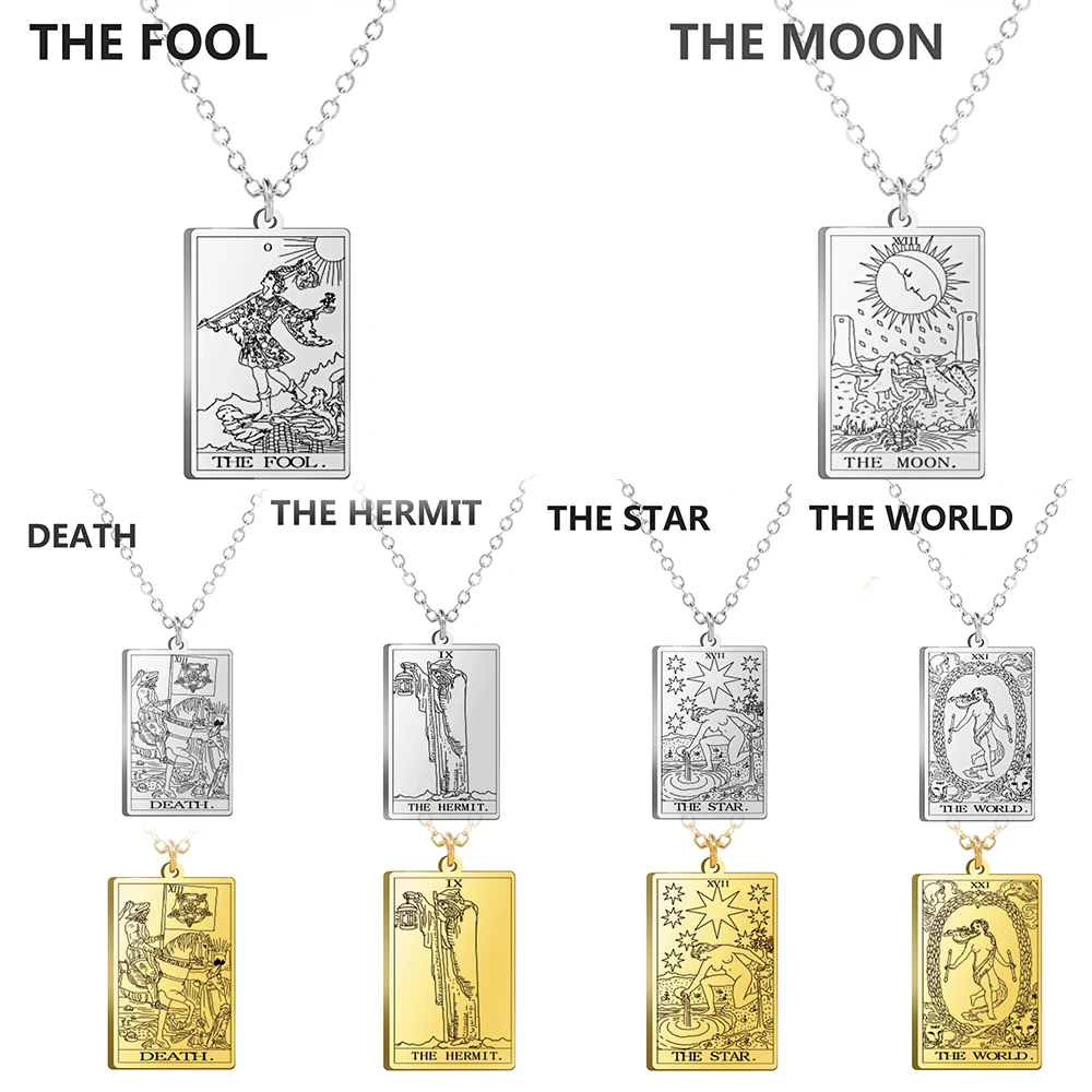 Классическое ожерелье из нержавеющей стали с подвеской в виде карт Таро