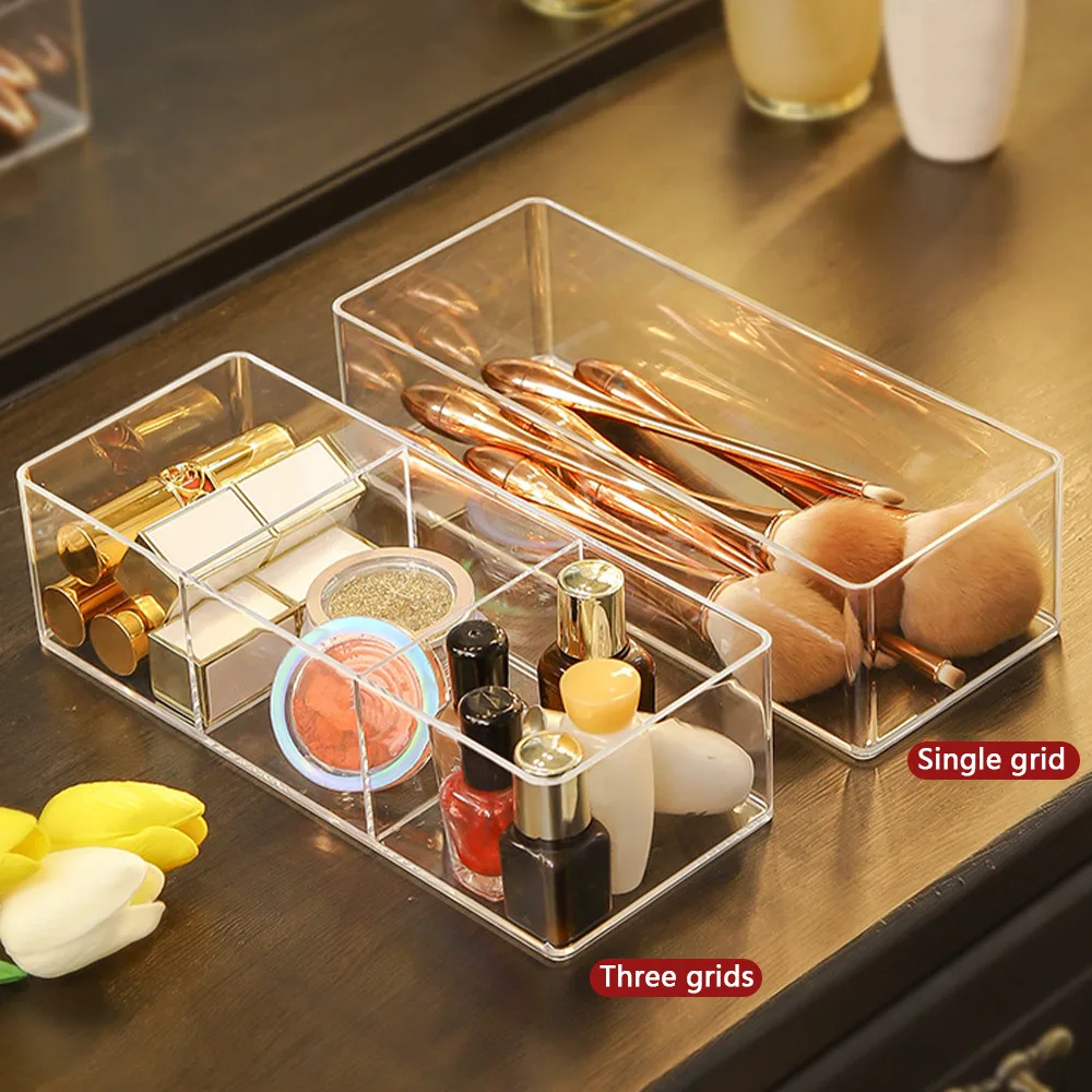 

Organizer For Cosmetics Clear Acrylic Durable Makeup Storage Box Dressing Table Lipstick Finishing Grid Desktop Drawer Storage