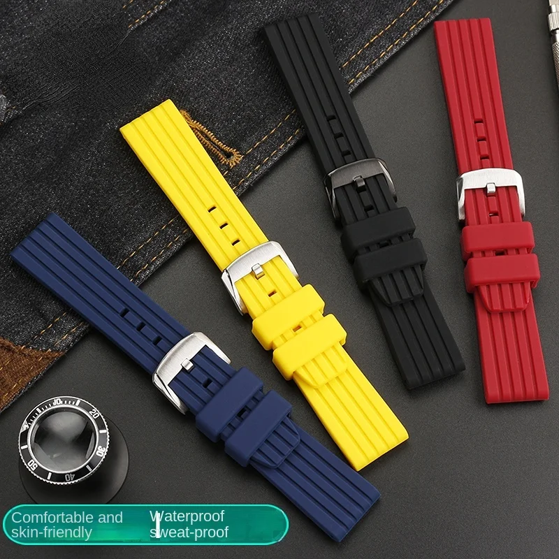 

Soft silicone Watch Band 22mm for Breitling Watchband Avenger Challenger Yellow Wolf Super Ocean Culture men's Strap Bracelet