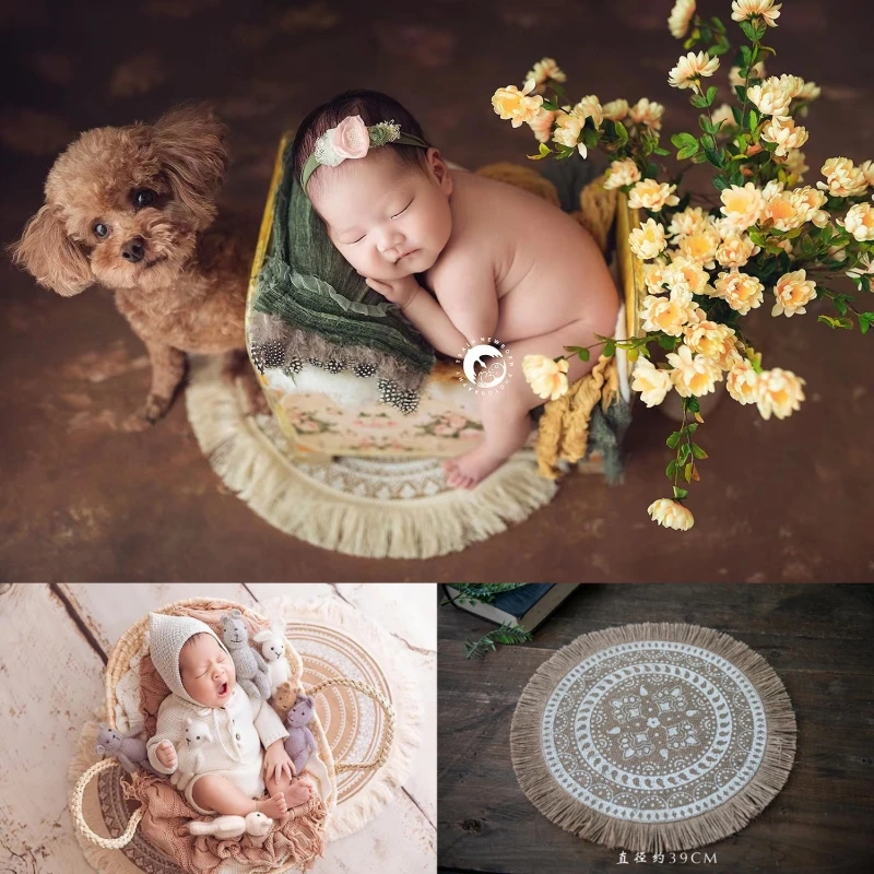 Dvotinst Newborn Baby Photography Props Vintage Tassel Boho Blanket Background Studio Shooting Accessories Shooting Photo Props enlarge