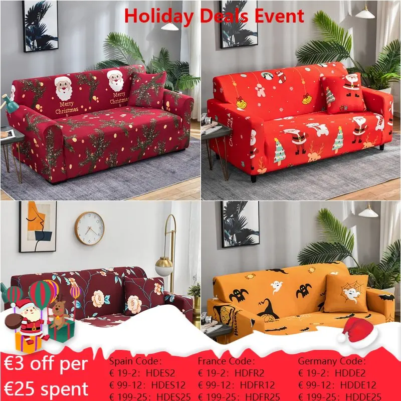 

1 2 3 4 Seater Christmas Sofa Covers Elastic Spandex Sofa Slipcovers Living Room Stretch All-inclusive Couch Cover Xmas Decor