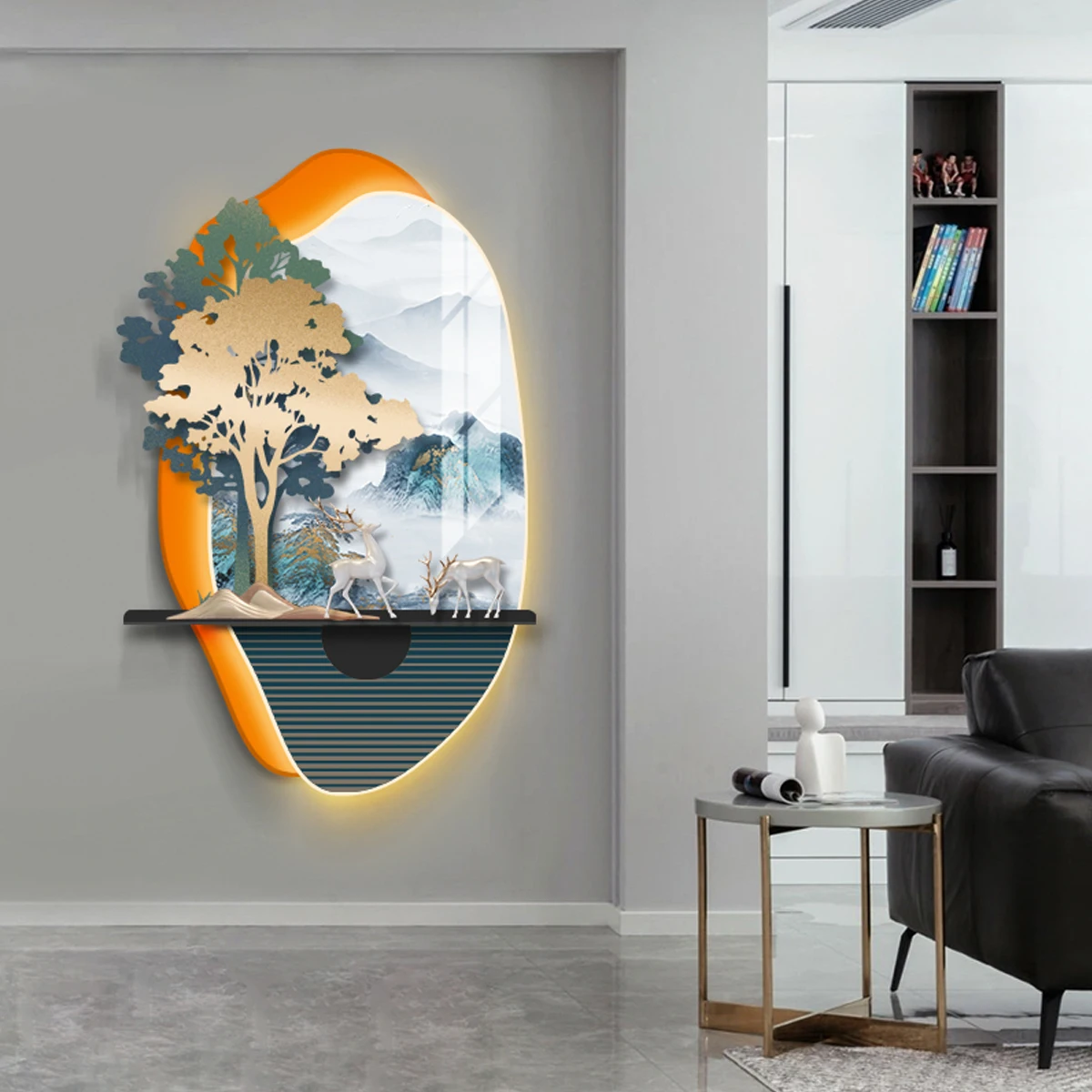 Модный крутой стиль черный лес олень настенный крыльцо большой размер пульт