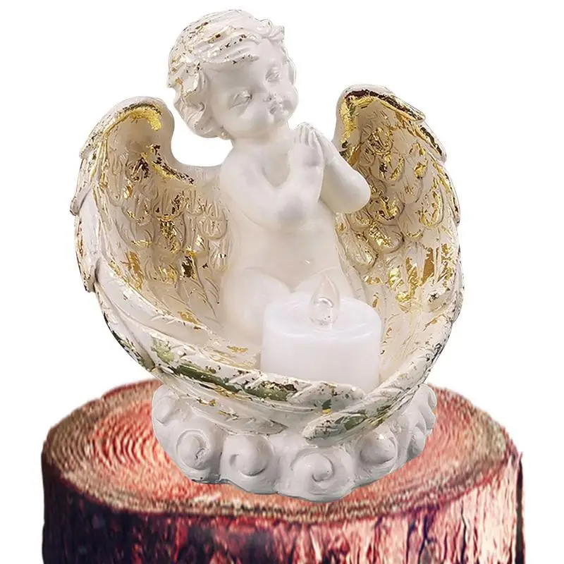 

Angel Statue Candle Holder Vintage Guardian Angel Tealight Candle Holders Decorative Resin Angel Figurine With Heart Shape Wings