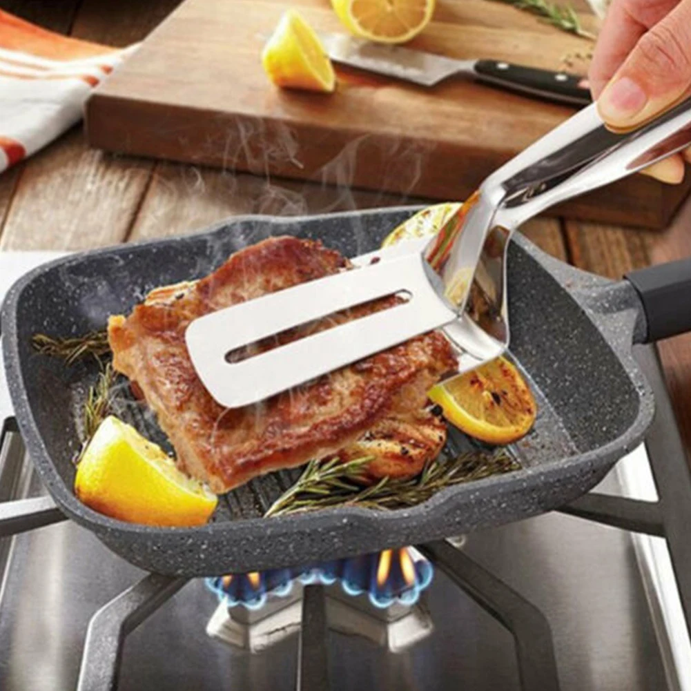 

Stainless Steel Cooking Shovel Clip Steak Clamp Tongs BBQ Food Clip Bread Turner Meat Cooking Tool Ice Cube Holder