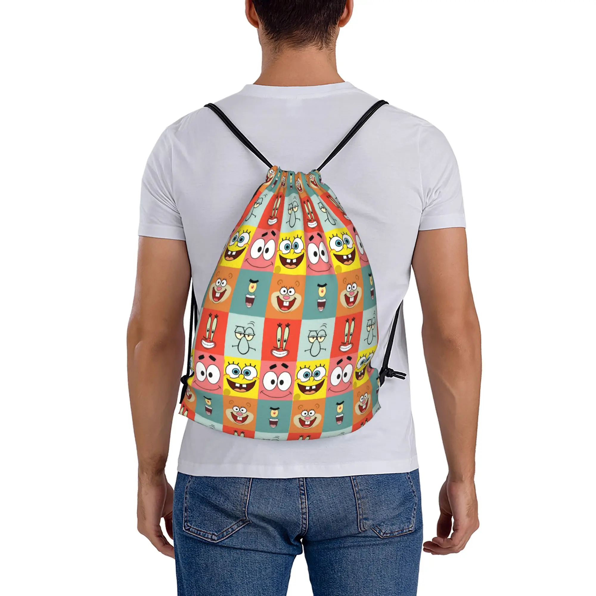Фото Рюкзак-мешок Custom S-Sponges Anime Bobes на шнурке для женщин и мужчин, спортивный, для спортзала, портативный, мультяшный, для покупок №5