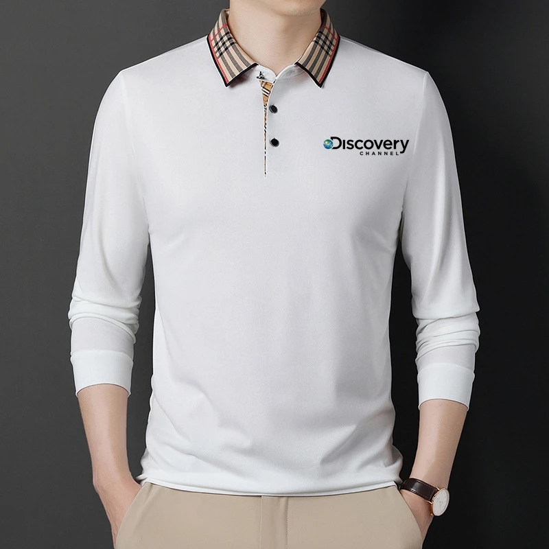 

2023 New Fashion Brand Discovery Channel Men Plain Polo Shirts For Men Solid Color Casual Designer Long Sleeve Tops Men's Clothi