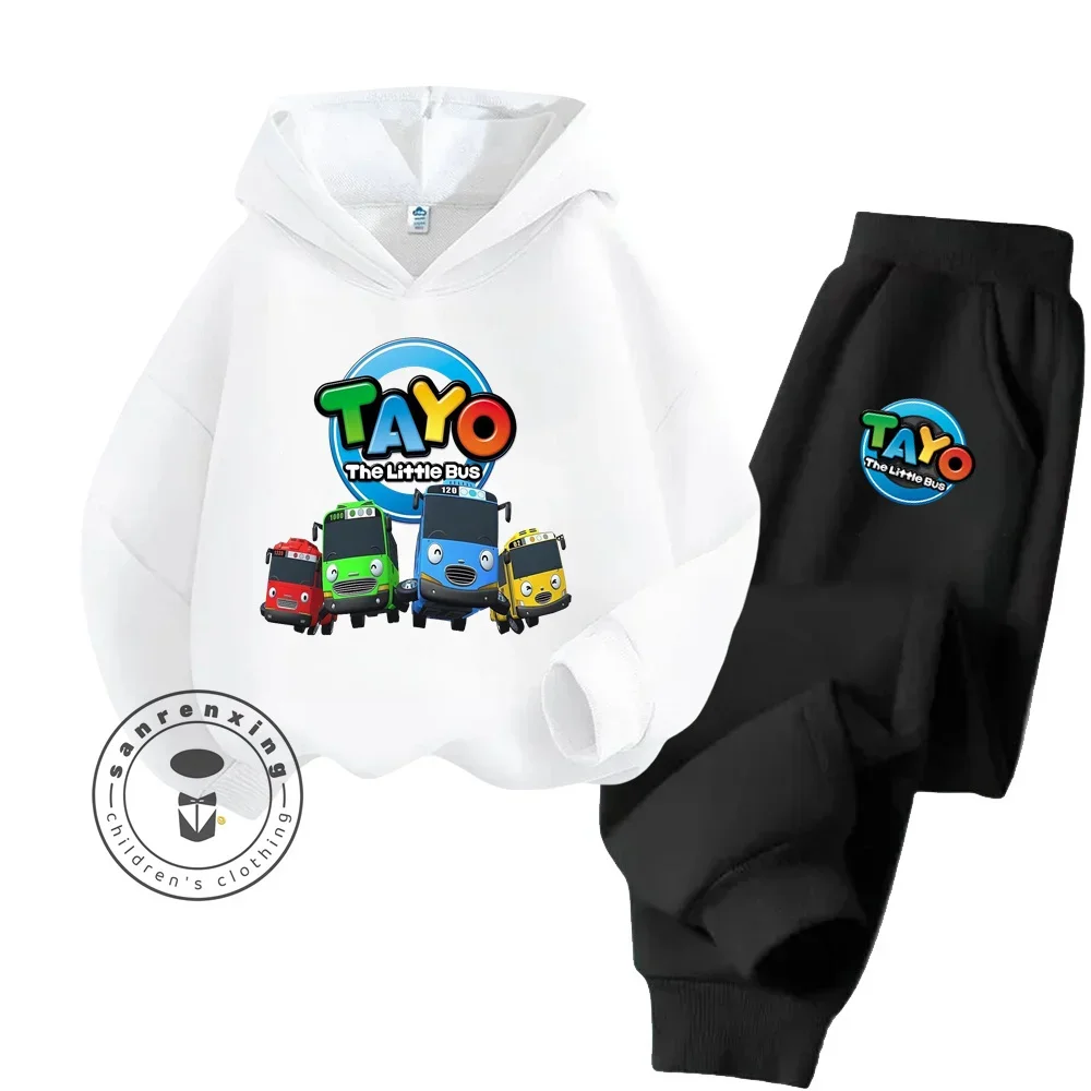 Хлопковый спортивный костюм аниме Tayo The Little Bus с капюшоном для мальчиков и девочек