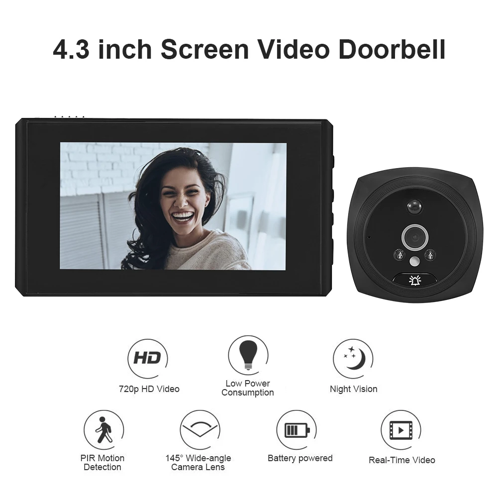 

N7-B 4.3 inch Visual Intercom Doorbell Night Vision Phone Video Camera Door Bell Ring Cat Eye Monitor Camera for Home Security