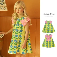 cute flower print skirt childrens bow dress clothings korean kids girl princess dress for year summer baby girls vestidos frock