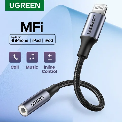 Адаптер UGREEN MFi с Lightning на 3,5 мм для наушников, кабель Aux для iPhone 12 Mini 11 Pro Max 8 7, конвертер для наушников с разъемом Lightning