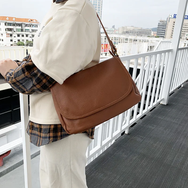 Bag Fashion Large Capacity Cowhide Single Shoulder Crossbody  Armpit Bag