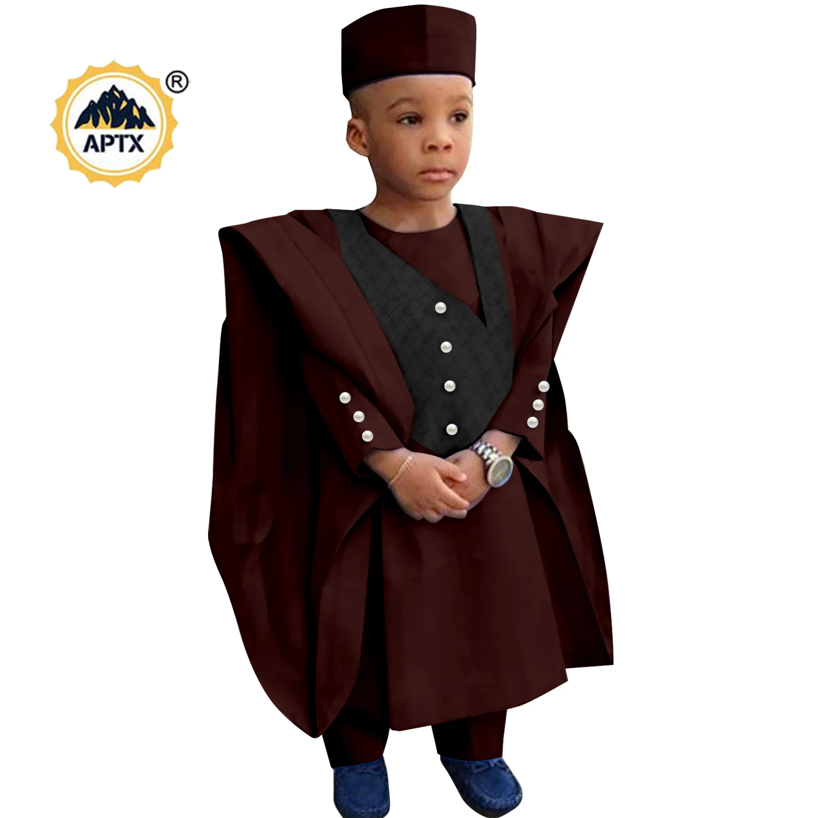 2022 Africa Boys Outfits Print Wax African Style Clothes for Kids Children 3 Pieces Traditional Shirt+Pants+ Hat Y224029