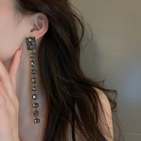 fashion square black crystal earrings ladys long tassel geometric dangle earrings for women statement jewelry