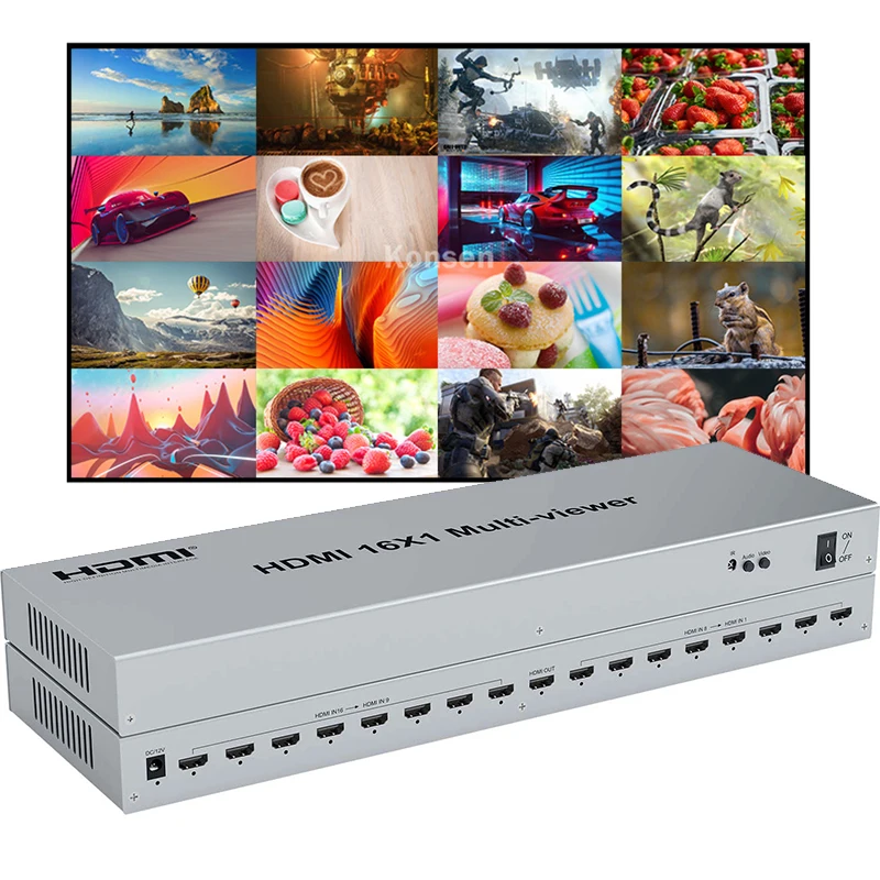 

HDMI мультипросмотр 1080P 16x1 HDMI четырехъядерный переключатель мультипросмотра 16 в 1 выход 4K бесшовный мультипросмотр 16 дисплей экран делитель