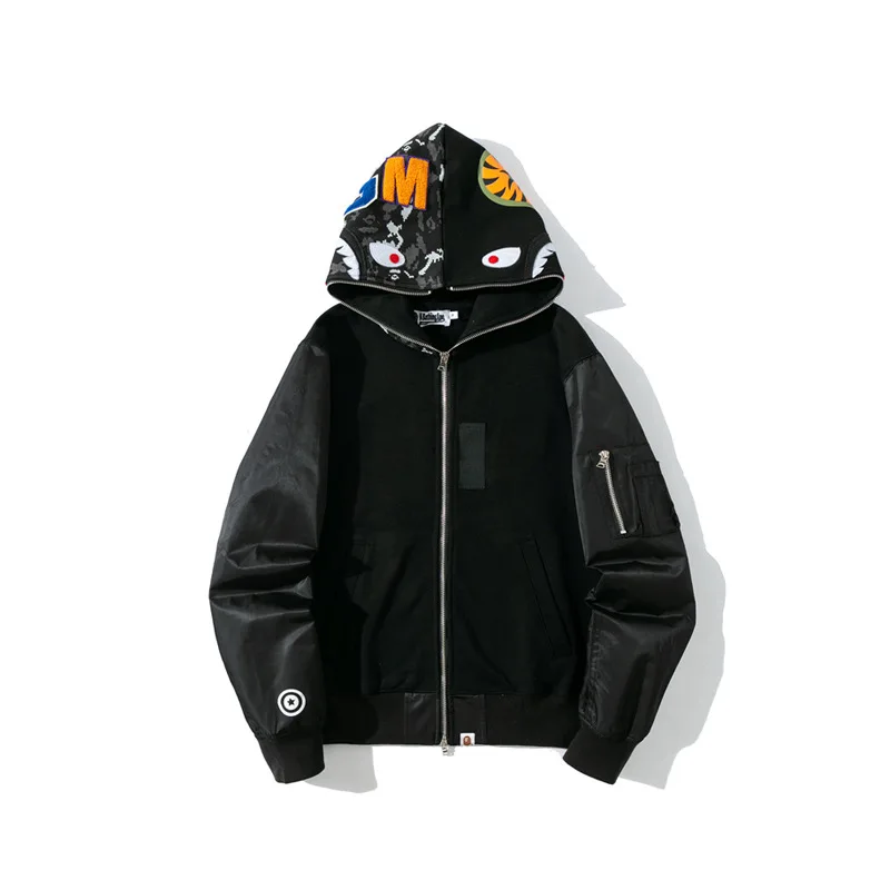 

100%Cotton Embroidery Bape Shark Classic Camouflage Hoodie New High Quality Zipper Sports Jacket For Men Women Hip-hop Oversize