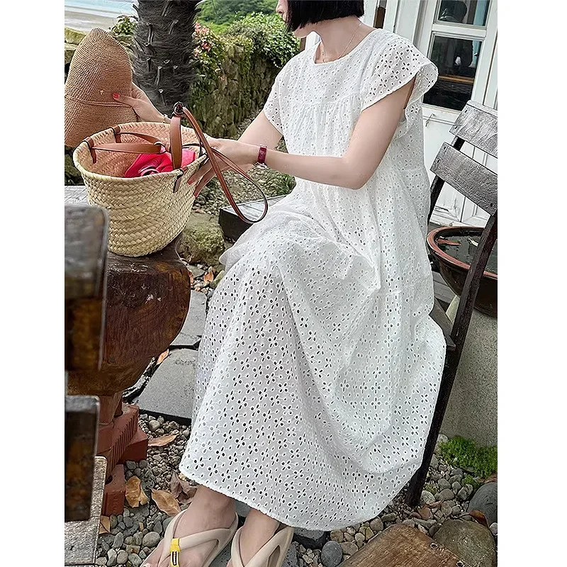 Шикарное летнее нишевое жаккардовое многослойное платье без рукавов с круглым