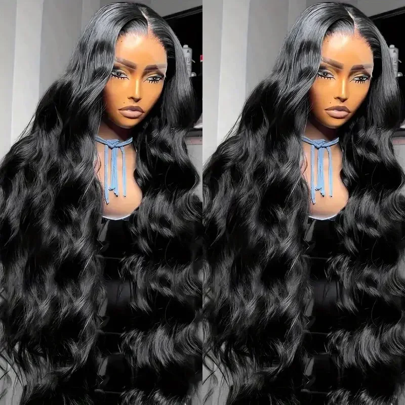 Черный 28-дюймовый парик спереди плотность 180 объемная волна синтетический