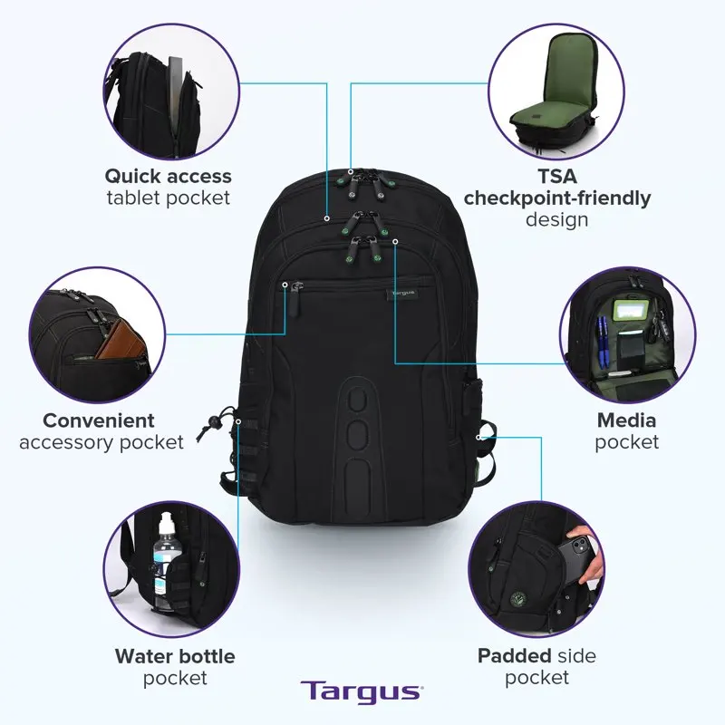 Spruce EcoSmart Backpack 17” 19 1/2 x 13 x 6 3/4 Black TBB019US
