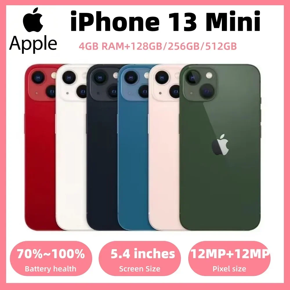 Фото Оригинальный Apple iPhone 13 Mini 128GB/256GB/512GB, 5.4-дюймовый экран, iOS, процессор A15 Bionic, двойная камера 12 МП, Face ID, разблокированный, б/у iPhone. №1