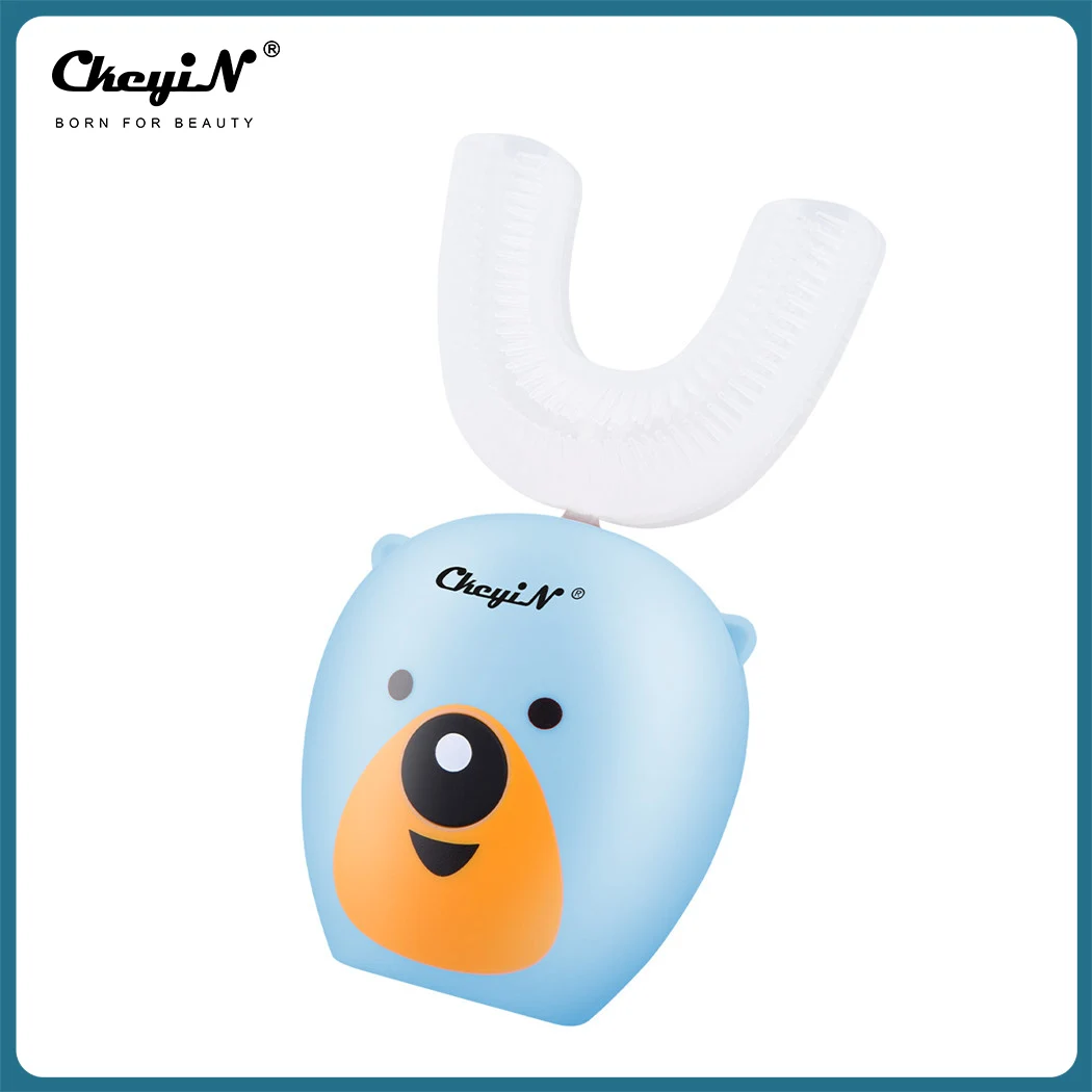 

CkeyiN Ультразвуковая электрическая детская зубная щетка, силиконовая U-образная автоматическая зубная щетка 360 градусов, USB перезаряжаемая детская зубная щетка, инструмент для чистки