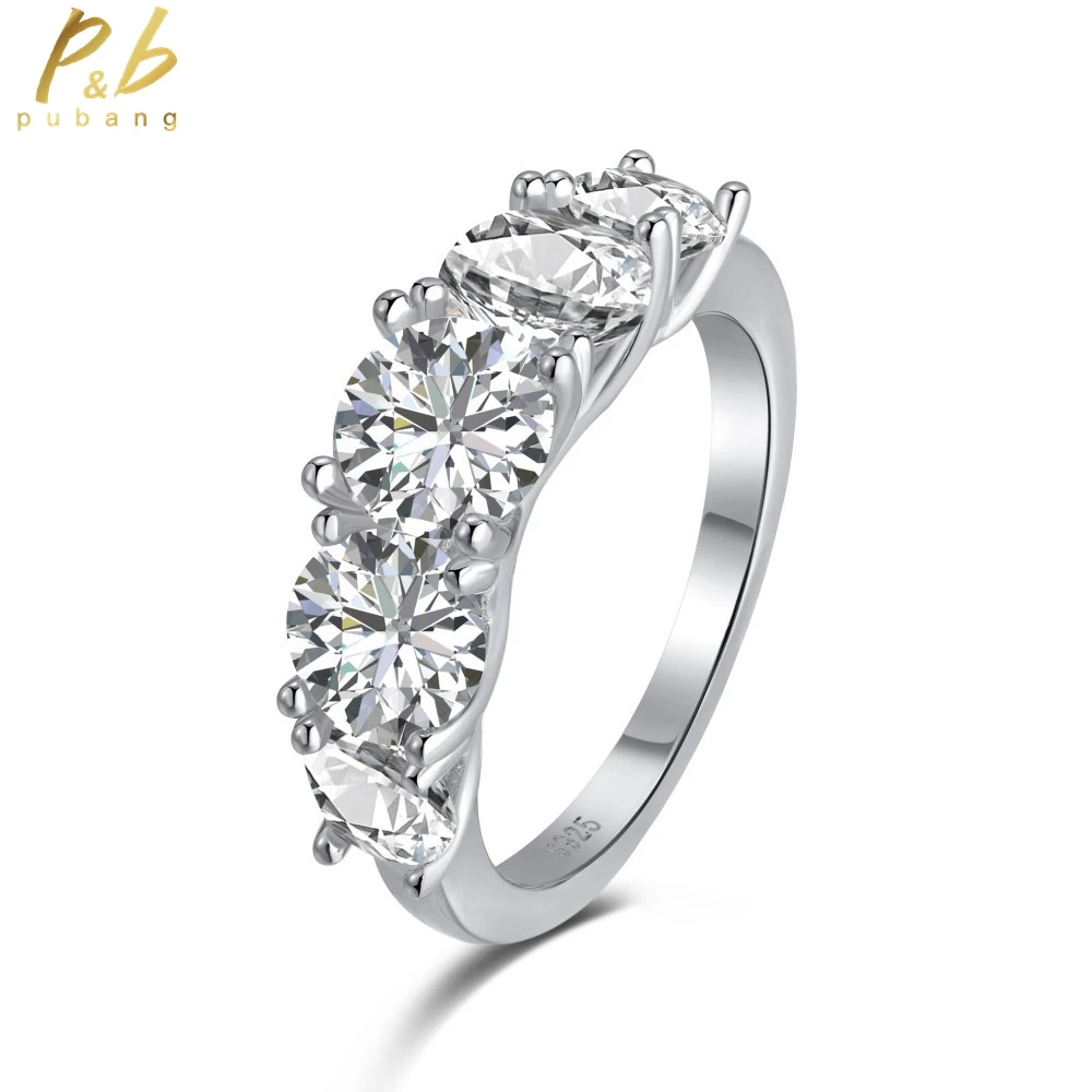 

PuBang for Women Party Gifts Fine Jewelry Solid 925 Sterling Silver Row Gemstone Created Moissanite Sparkling Ring Drop Shipping