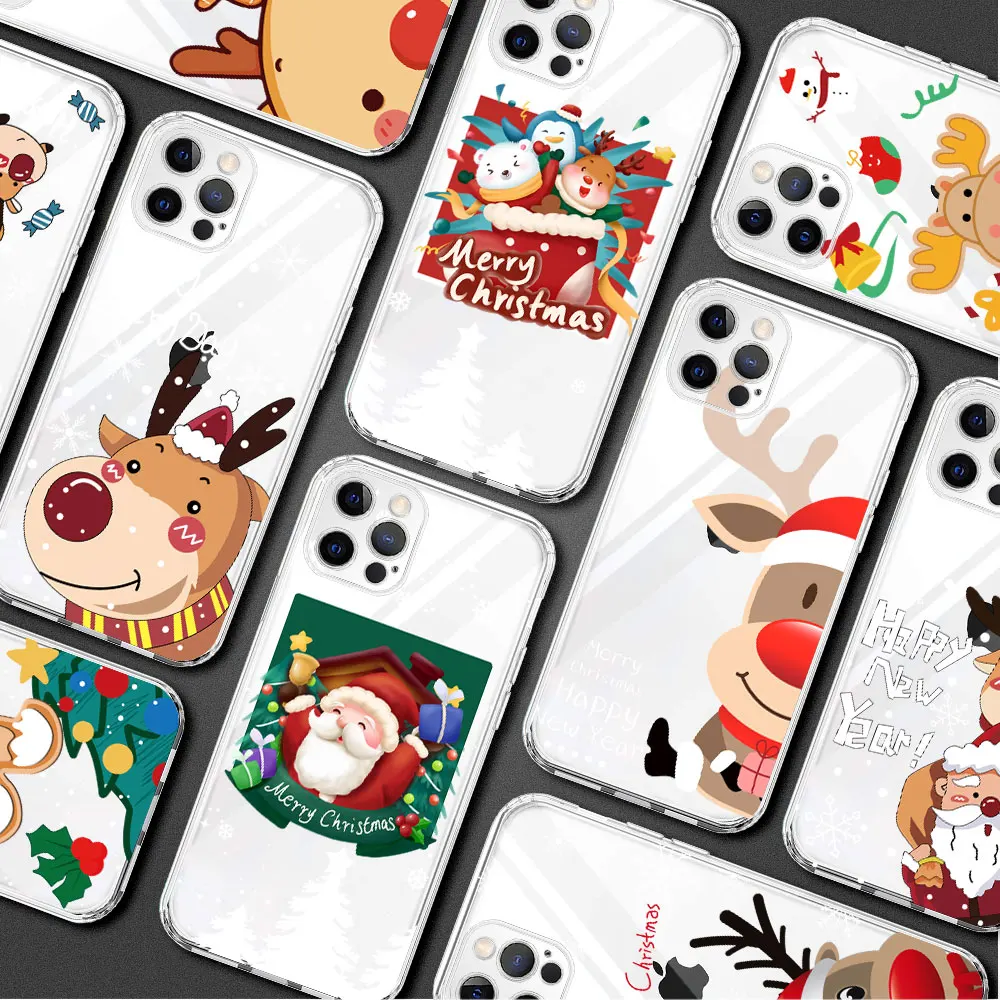 

Red Nose Elk Santa Claus Clear Phone Case For iPhone 14 12 11 13 Pro Max Silicone Funda X XS Max XR 8 7 14 Plus SE Soft Cover
