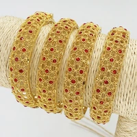 4pcs new open size red stone bracelets for women high polished simple gold bracelets wedding party dubai gold jewelry ethiopia