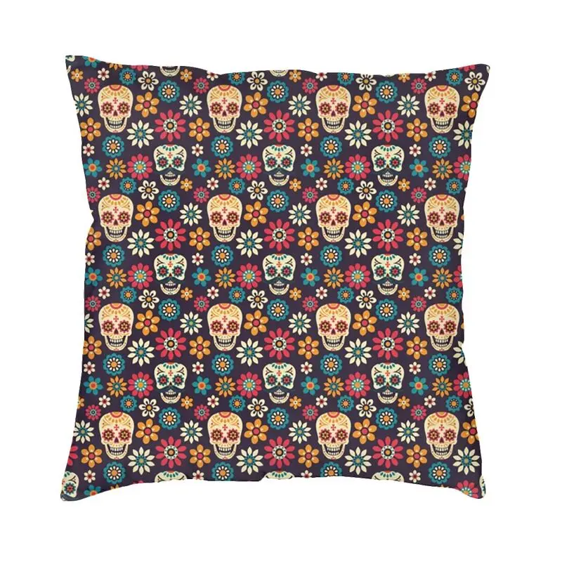 Day Of The Dead Sugar Skull Pattern Cushion Cover Mexican Floral Soft Cute Pillow Cases Decoration Salon