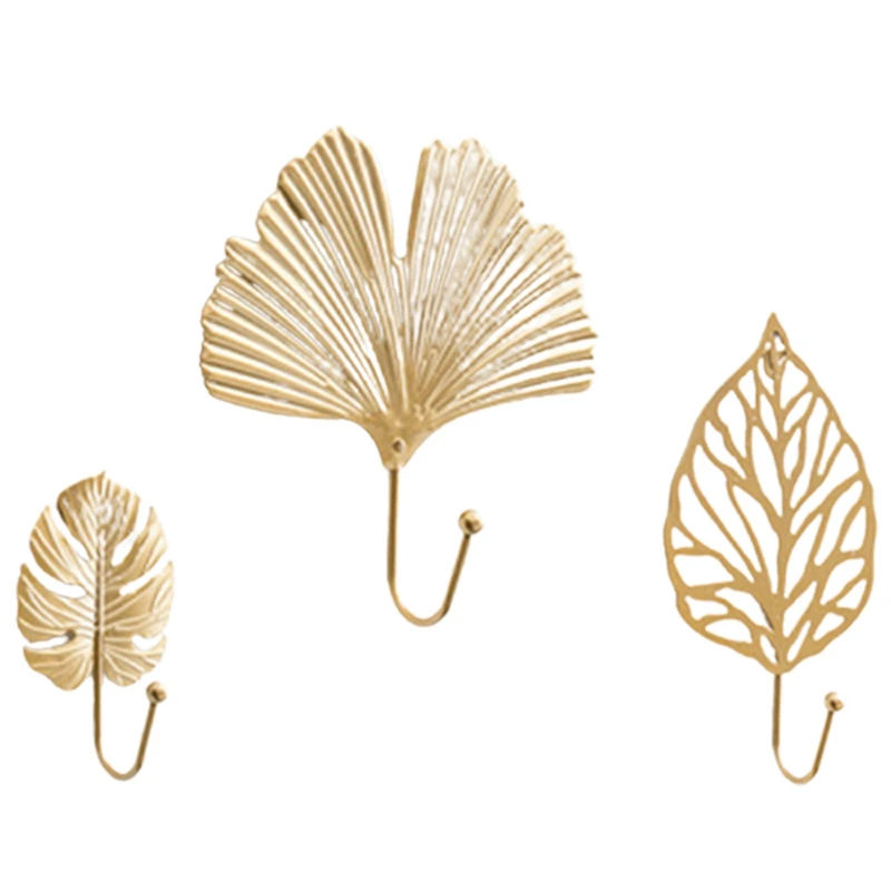 

Wall Hooks For Hanging Clothes No-Punch Wall Hanger Coat Key Hook Iron Art Wall Decorations Golden Leaves
