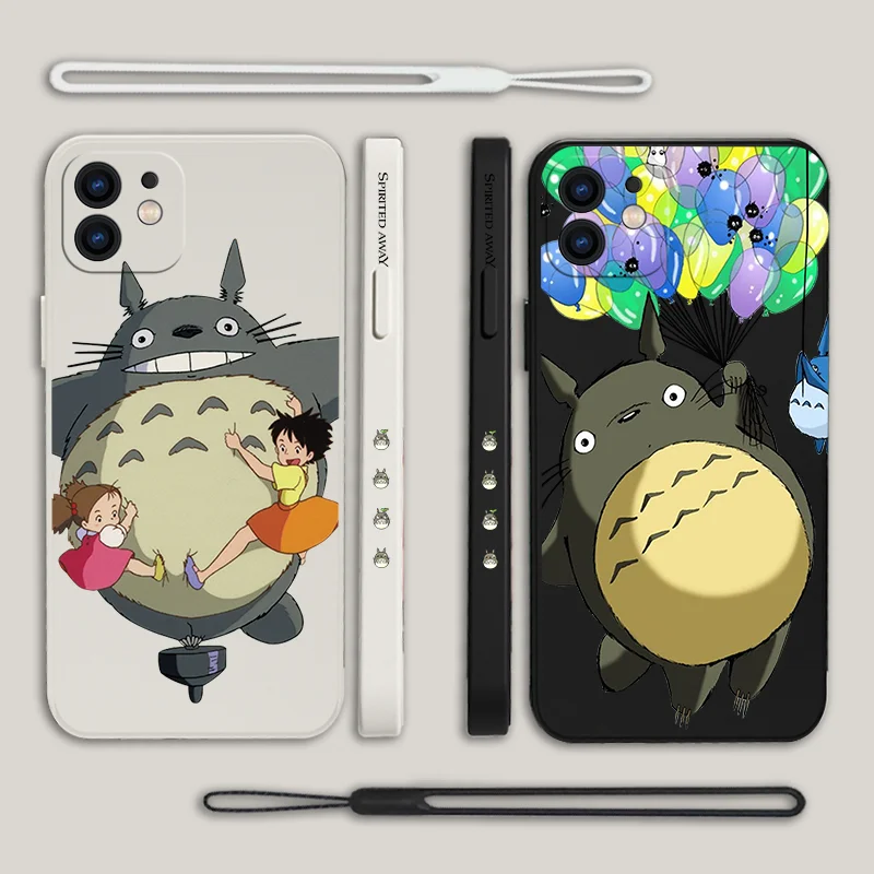 

Spirited Away My Neighbor Totoro Phone Case For iPhone 14 13 12 11 Pro Max Mini X XR XS MAX SE20 8 7 Silicone with Hand Strap
