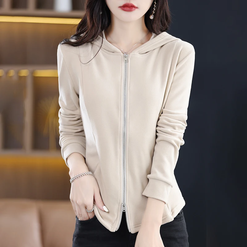 Осенне-зимний новый двусторонний кардиган Derong на молнии с капюшоном Женская
