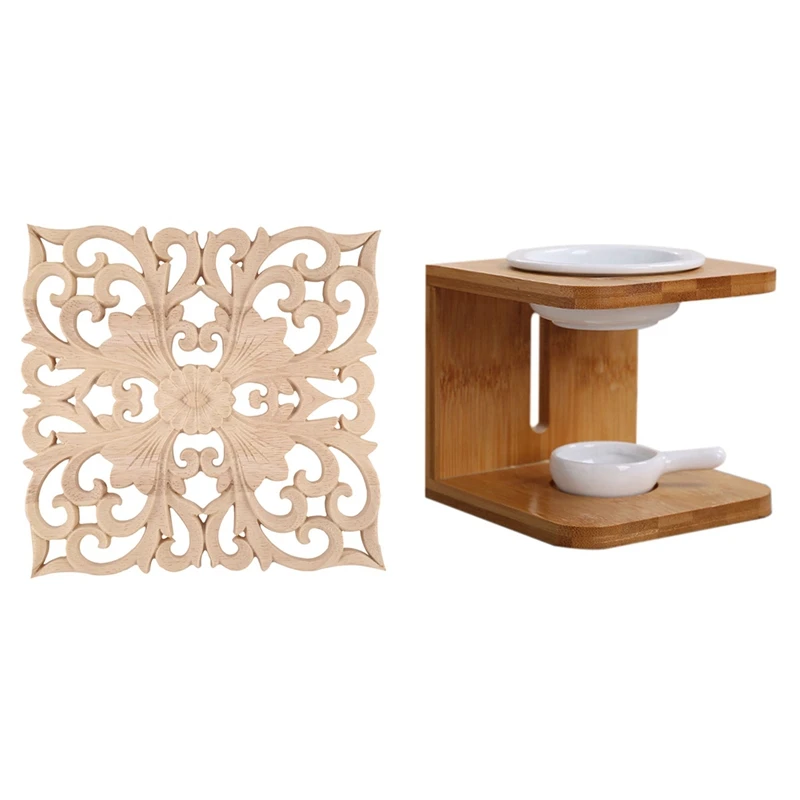 

Hot SV-наклейки из дерева поставка аппликации в европейском стиле резьба по дереву 20x20x2 см с керамическим ароматическим масляным подсвечником