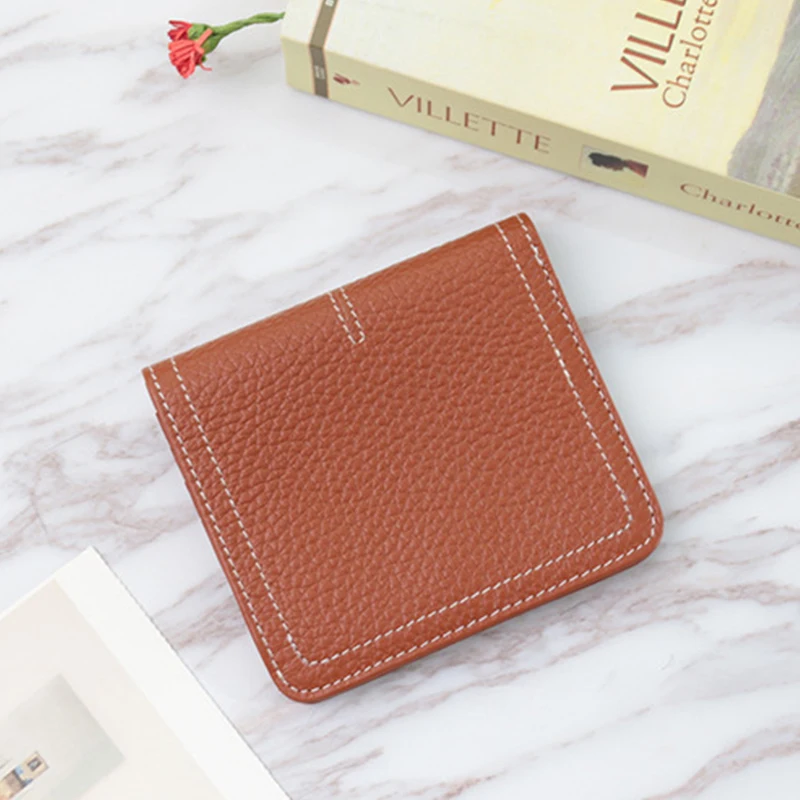 2022 new Ladies Slim Card Holders Wallets Genuine Cow Leather Contrast Stitching Utra Thin Women Short Purse Credit Card Holders