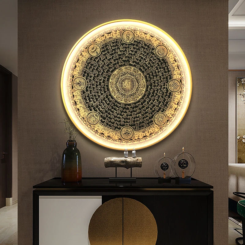 

round Decorative Painting New Chinese Style Entrance Painting Study Light Painting Corridor Wall Painting Zen Luminous