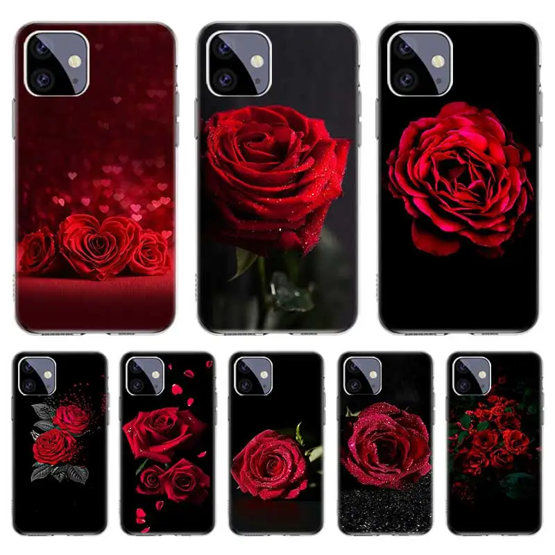 

Bright Red Rose Flowers Case For Iphone 11 12 Pro Max 13 7 8 Plus XR XS X 12 Mini 6 6S SE 2020 SE2 Cover Shell Funda Coque